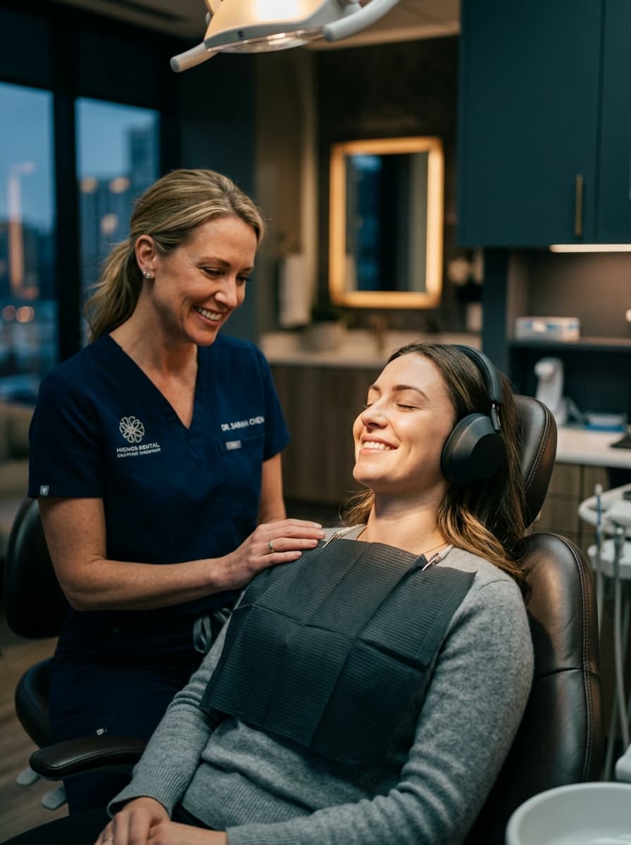 Relaxed dental patient with noise-canceling headphones